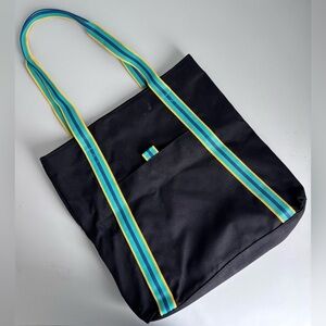 Vintage | Black Canvas Tote with Striped Handles